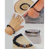 Kar Tanesi Obsidyen & Oniks Taşı 8mm Unisex Tasarım Bileklik Hawaii Model (5640)