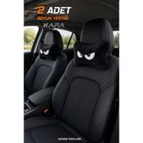 KARA AUTO Oto Boyun Yastığı 2 Adet- Peluş Göz Nakışlı Sevimli Lastikli Araç Koltuk Başlığı Yastığı, Siyah Yumuşacık Rahat