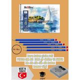 Kara Kalem Çizim Seti 14X20 cm A5 300 gr Defter 12 Sayfa Hb-2b-3b-5b-6b Kalem Hamur Silgi