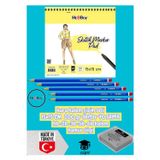 kara kalem çizim seti 15x15 CM 200 gr defter 40 SAYFA hb-2b-3b-5b-6b kalem hamur silgi herboy