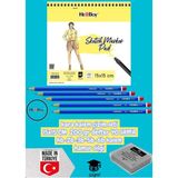 Kara Kalem Çizim Seti 15X15 cm 200 gr Defter 40 Sayfa Hb-2b-3b-5b-6b Kalem Hamur Silgi