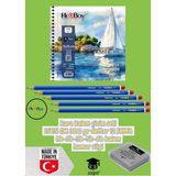 Kara Kalem Çizim Seti 15X15 cm 300 gr Defter 12 Sayfa Hb-2b-3b-5b-6b Kalem Hamur Silgi