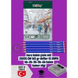 Kara Kalem Çizim Seti 25X35 cm 165 gr Defter 15 Sayfa Hb-2b-3b-5b-6b Kalem Hamur Silgi