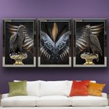 Kara Kartal Temalı Aynalı Çerçeveli 3 lü Kanvas Tablo Seti 150x70 cm SETS0248