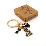 Kara Kediler Kalp ve Inci Top Sallantılı Metal Anahtarlık Çanta Süsü Charm KC388
