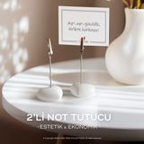 KARA TEKE COLLECTIONS 2'li Beton Kalp Masaüstü Not Ve Fotoğraf Tutucu Not Tutacağı – Aligator Klipsli - Beyaz