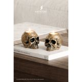 KARA TEKE COLLECTIONS 2'li Modern Dekoratif Gotik Kafatası Beton Tealight Mumluk – Bronz-Siyah