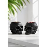 KARA TEKE COLLECTIONS 2'li Modern Dekoratif Gotik Kafatası Beton Tealight Mumluk – Siyah