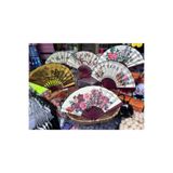 KARAASLAN Bambu Karışık Renk Desen Yelpaze 14 Çubuklu | 26 Cm Ahşap Saplı | Dekoratif Ve Gösteri Yelpazesi