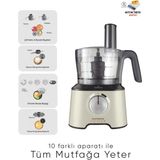 Karaca 10 Farklı Aparatlı Premium Mutfak Robotu Blender Seti, Doğrayıcı 2000W | 4 Kanatlı Bıçak - Güçlü Performans, Onerous Tartı Hediye - Krem