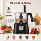 Karaca 10’u 1 Arada Mutfak Robotu, 2000 Watt Yüksek Güç, Doğrama, Rendeleme, Dilimleme ve Hamur Yoğurma Işlevli + Tartı - Siyah