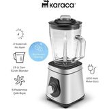 Karaca 1,5 Lt Cam Sürahi Blender 2 Kademeli Hız Ayarı 6 Paslanmaz Çelik Bıçak 1200W Paslanmaz Çelik Bıçaklı Geniş Hazneli Cam Smoothie Blender - Inox