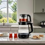 Karaca 2 In 1 Cam Çay Makinesi ve Kettle XL - Siyah - Kırmızı - Gri - Kahve