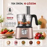 Karaca 2000 W Güçlü 10’u 1 Arada Mutfak Robotu, 4 Kanatlı Çelik Bıçaklı, Buz Kırma Fonksiyonlu, 1,5 L Hazne, 1 L Smoothie Blender + Tartı - Rose