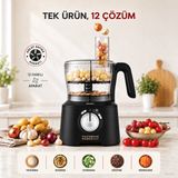Karaca 2500 Watt Güçlü Çift Katlı Dört Kanatlı Bıçaklı Mutfak Robotu, 12’u 1 Arada Hazırlık Seti, Hamur Yoğurma, Yumurta Çırpma ve Buz Kırma + Tartı - Siyah