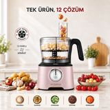 Karaca 2500 Watt Güçlü Motorlu 12 Si 1 Arada Mutfak Robotu, 4 Kanatlı Çelik Bıçaklı, 1,5 L Hazne, 1 L Blender Sürahisi, Kahve Öğütücü, Narenciye Sıkacağı ve Hamur Yoğurma - Rose Gold