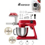 Karaca 7 Litre Paslanmaz Çelik Kulplu Hazne Dijital Kontrol Premıum Döküm Gövde 1800W Kıyma-Sucuk Makinesi & Mutfak Şefi - Kırmızı