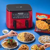 Karaca Air Pro Cook Duo Kırmızı 4+4 Litre 8 Kişilik Yağsız Fritöz Çift Hazne ile Kolay Temizlik
