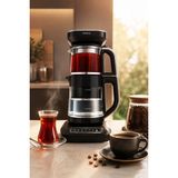 Karaca Akıllı Bağlantılı 4'ü 1 Arada Konuşan Cam Çay ve Filtre Kahve Makinesi, Çaysever - Siyah