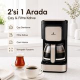 Karaca Akıllı Damıtmalı Filtre Kahve Makinesi ve Çay Demleyici 2 Si 1 Arada Geniş Cam Karaflı Isıtıcı Sıcak Tutmalı Kalıcı Filtre - Bej