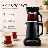 Karaca Akıllı Elektrikli Çay Makinesi Cam Çaydanlık Otomatik Çay Demleyen Konuşan Çaycı 4 Işlevli Su Isıtıcı - Sesli Uyarı, 2500W Güç ve Mama Suyu Desteği - Siyah