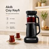 Karaca Akıllı Elektrikli Çay Makinesi Filtre Kahve Çay Demleyen Konuşan Çaycı Mama Suyu Türkçe Sesli Uyarı Otomatik Demleme - Siyah