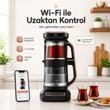 Karaca Akıllı Elektrikli Çay Makinesi Wi-Fi Bağlantılı Cam Çaydanlık Otomatik Çay Demleyen Konuşan Çaycı - Türkçe Sesli Uyarı, Otomatik Demleme ve 2500W Güç - Pembe