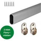Karaca AKS Oval Alüminyum Dolap Içi Oval Askı Borusu - 2 Adet Flanş - Montaj Vidaları - 73 cm