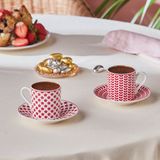 Karaca Bahar 2 Kişilik Kahve Fincanı 90 ml - Beyaz - Kırmızı