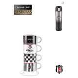 Karaca Beşiktaş 4 Kişilik Standlı Porselen Çay Fincan Takımı ve 450 ml Sızdırmaz Çelik Termos Seti Bjk Lisanslı Taraftar Hediyelik Mutfak Paketi - 4 Adet - 180 ml