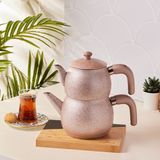 Karaca Biogranit Steel Plus Midi Çaydanlık Takımı Gül Kurusu Renkli Bakalit Kulp 1-1,6 LT