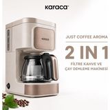 Karaca Çay ve Filtre Kahve Hazırlayan Kompakt Makine, 650 W Güçlü Motor, Cam Demlikli, Kolay Temizlenen, Günlük Kullanıma Uygun Mutfak Yardımcısı, Enerji Verimli Kullanım Odaklı - Krem