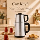 Karaca Çelik Çay Makinesi Elektrikli Paslanmaz Çaycı 1.8 Litre Alt Hazneli Su Isıtıcı Kettle - Geniş Hacim - Paslanmaz Çelik Gövde ve Susuz Çalışma Emniyeti - Gri