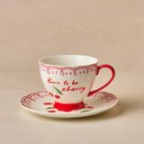 Karaca Cherry Time Çizgili Çay Fincan Takımı 220 ml - Kırmızı