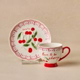 Karaca Cherry Time Çizgili Kahve Fincan Takımı 90 ml - Kırmızı