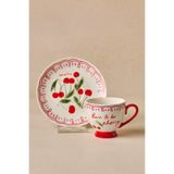 Karaca Cherry Time Çizgili Tek Kişilik Kahve Fincan Takımı 90 ml