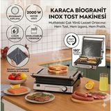 Karaca Çıkarılabilir Yanmaz Yapışmaz Plakalı 2000W Yüksek Performanslı Yükseklik Ayarlı Tam Açılabilir Elektrikli Izgara ve Tost Makinesi - Gümüş
