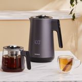Karaca Cool Touch 1502 Çift Cidarlı Dijital Ekran Çay Makinesi Silver 0,8 lt Cam Demlik ve 1,7 lt Su Isıtıcı - Gri