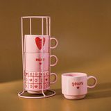 Karaca Dolce Amour Standlı 4 Kişilik Çay Fincan Takımı 160 ml - Açık Pembe