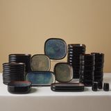 Karaca Earth Collection 55 Parça Siyah Beyaz Yemek Takımı 12 Kişilik Stoneware Modern Tasarım