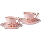 Karaca Eftal Porselen Desenli Kahve Fincanı 65 ml 2 Kişilik 4 Parçalı Set Pembe Renk