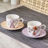 Karaca Fancy Cat 2 Kişilik Desenli Kahve Fincanı Takımı Porselen 80 ml 4 Parçalı Set