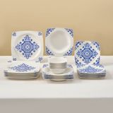 Karaca Fine Cream Miranda 24 Parça 6 Kişilik Yemek Takımı Mavi Porselen Desenli Set