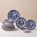 Karaca Forever Bone Old Town 24 Parça Mavi Porselen Yemek Takımı 6 Kişilik Desenli Set