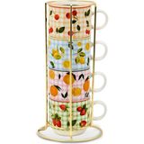 Karaca Fruit Picnic 4 Kişilik Standlı Çay Fincan Takımı 160 ml - Renkli