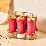 Karaca Gold Berry 7 Parça Kare Cam Baharat Takımı - Kırmızı - 100 ml