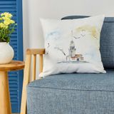Karaca Home 45x45 cm Ekru Desenli Kız Kulesi İç Dolgulu Kırlent