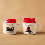 Karaca Home Karaca New Year Yılbaşı Grumpy Cat Çoraplı 2 Kişilik Kupa Seti 350 ml - Kırmızı - Beyaz