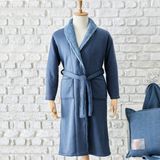 Karaca home Softy Erkek Bornoz Indigo Renk L - XL Pamuk Polyester Yıkanabilir Konfor