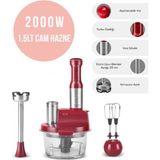 Karaca Inox Gövde Premium 2000W Turbo 1,5 Lt Cam Hazneli, 4 Kanatlı Çelik Bıçak Mutfak Robotu & Blender - Kırmızı